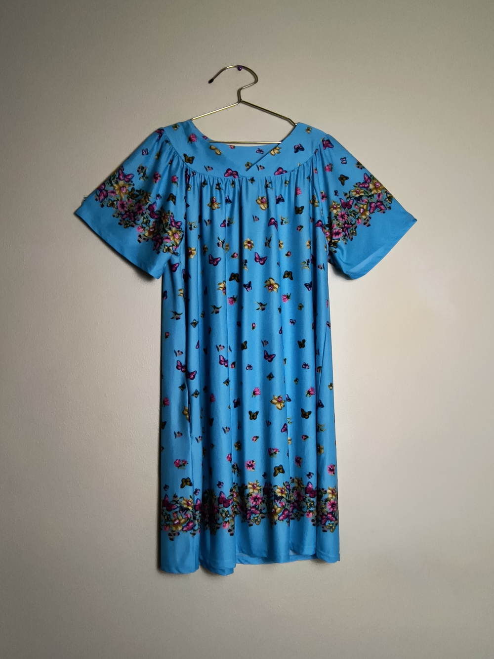 Metropolitan 2X Vintage Blue Butterfly Print Midi Dress - House dress Pocket